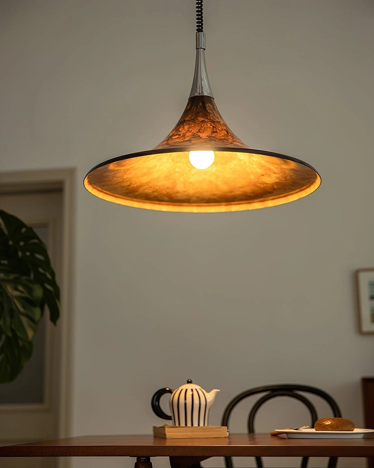 Ceiling Pendant Lamp | Horn-Shaped Chrome & Acrylic | Two Sizes