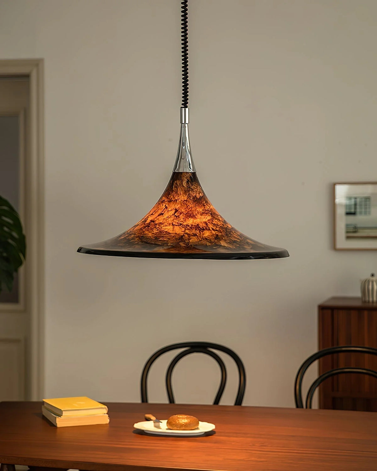 Ceiling Pendant Lamp | Horn-Shaped Chrome & Acrylic | Two Sizes