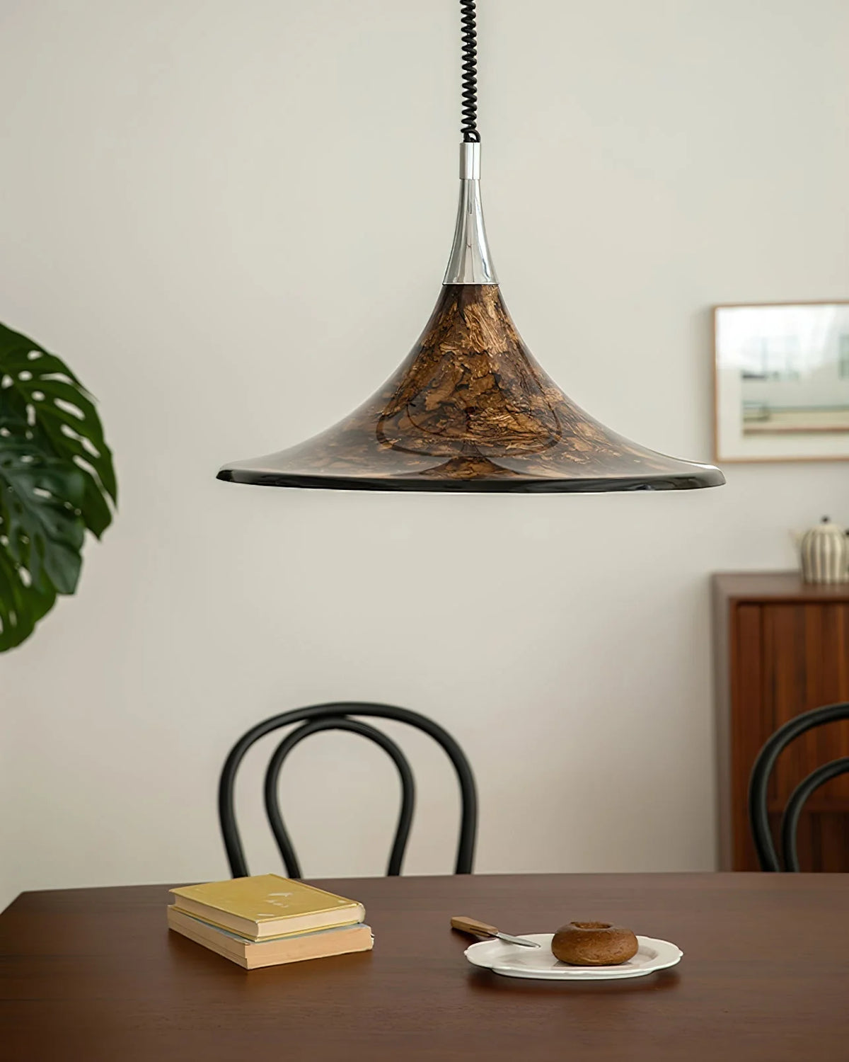 Ceiling Pendant Lamp | Horn-Shaped Chrome & Acrylic | Two Sizes