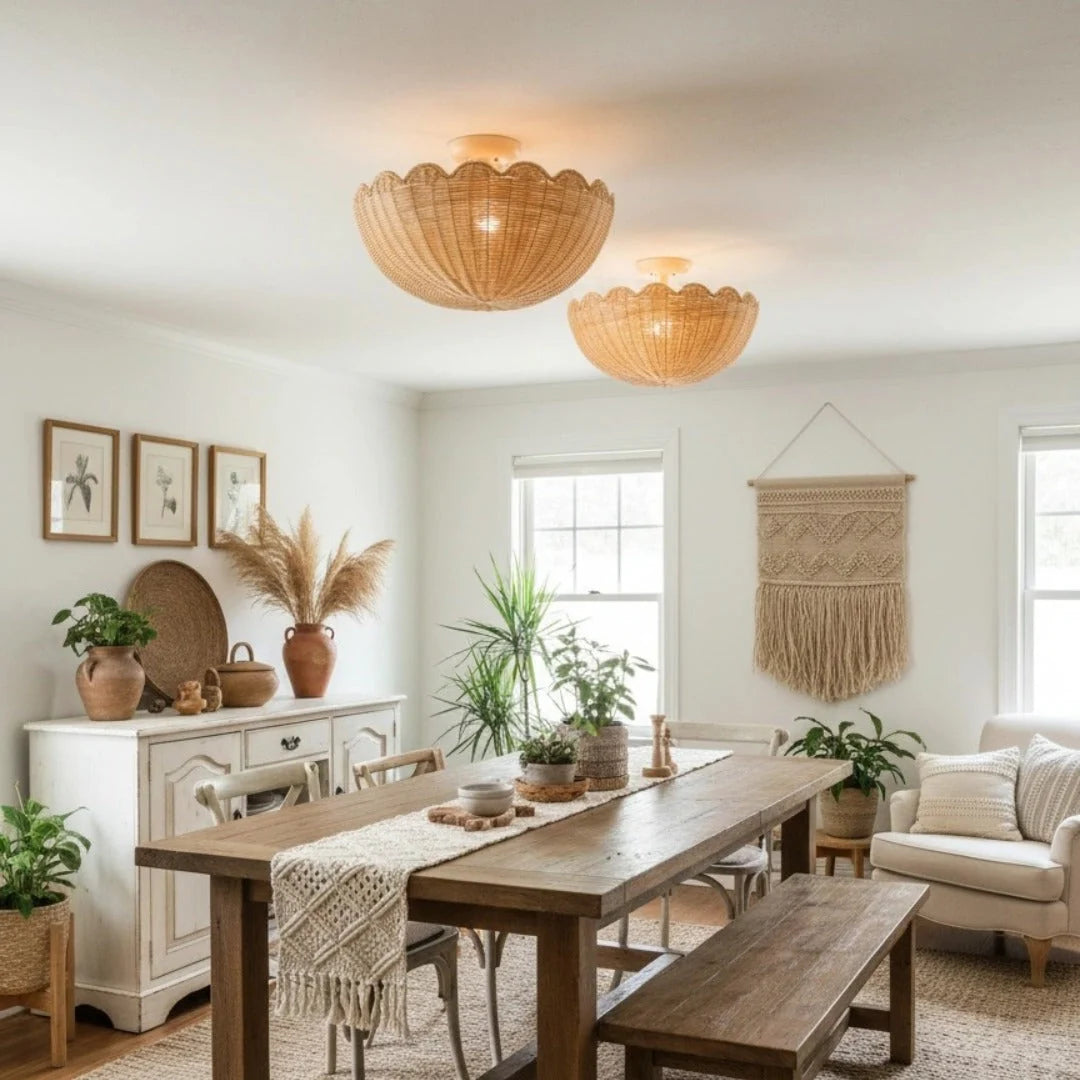 Ceiling Pendant Light | Rattan Shade & Metal Frame | 46 cm