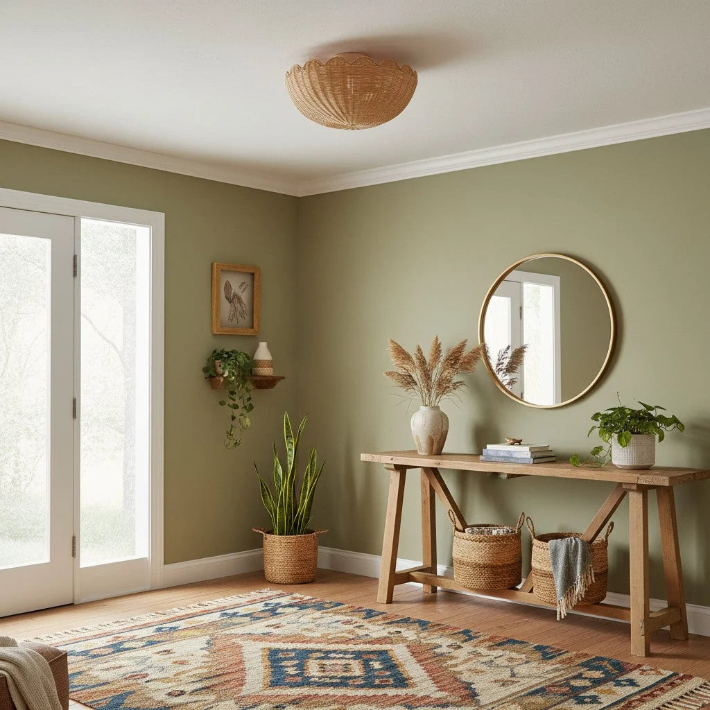 Ceiling Pendant Light | Rattan Shade & Metal Frame | 46 cm