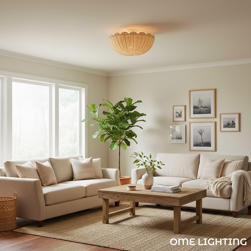 Ceiling Pendant Light | Rattan Shade & Metal Frame | 46 cm