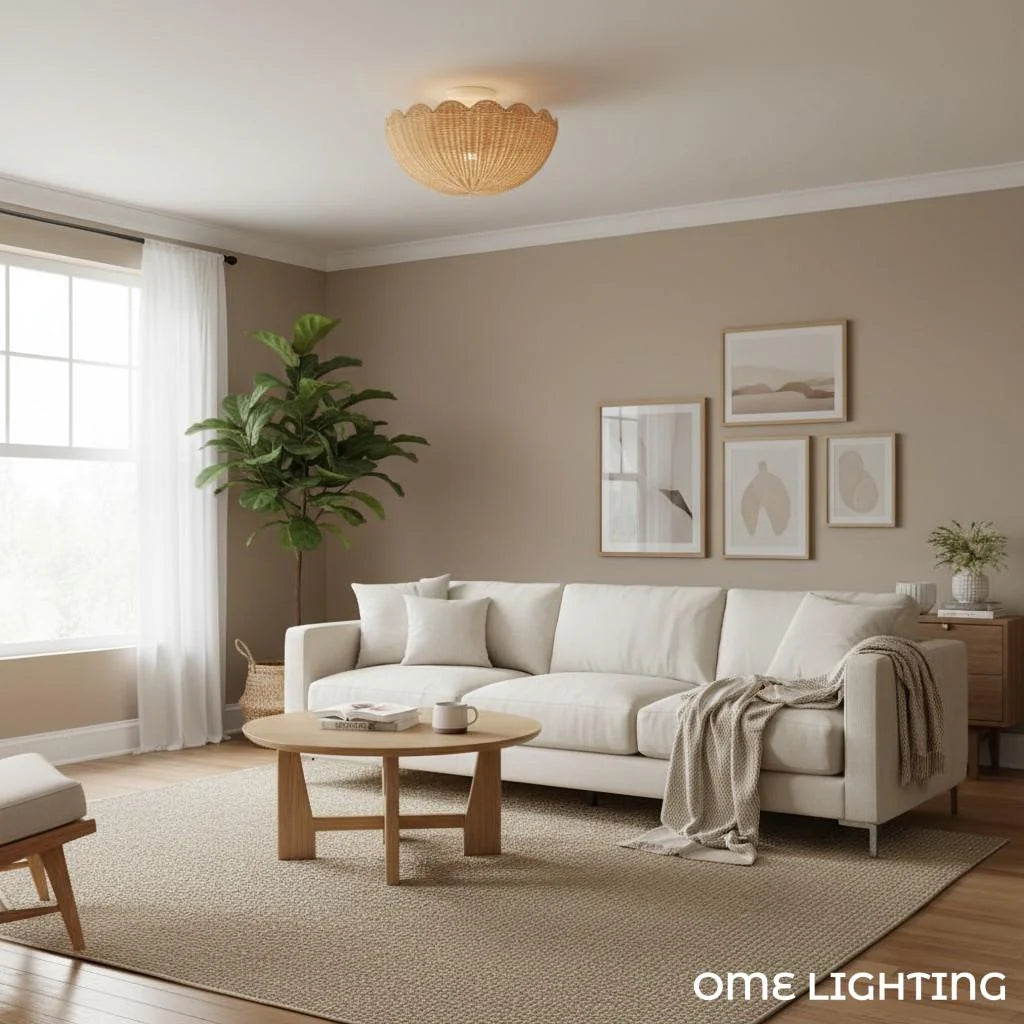 Ceiling Pendant Light | Rattan Shade & Metal Frame | 46 cm