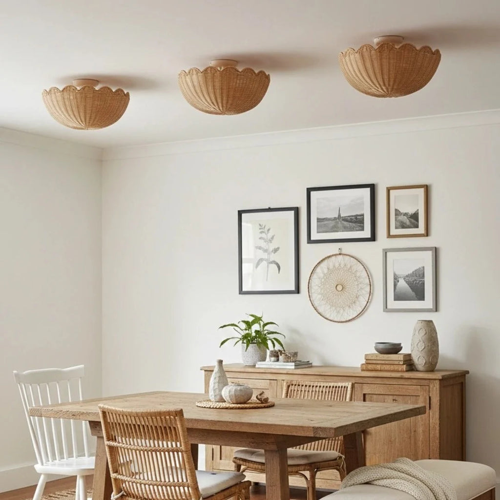 Ceiling Pendant Light | Rattan Shade & Metal Frame | 46 cm