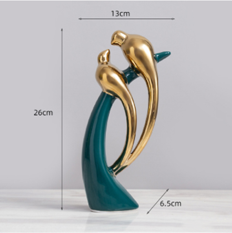 Ceramic Dove Sculpture | Gold Accents & Emerald Base | Set of 2