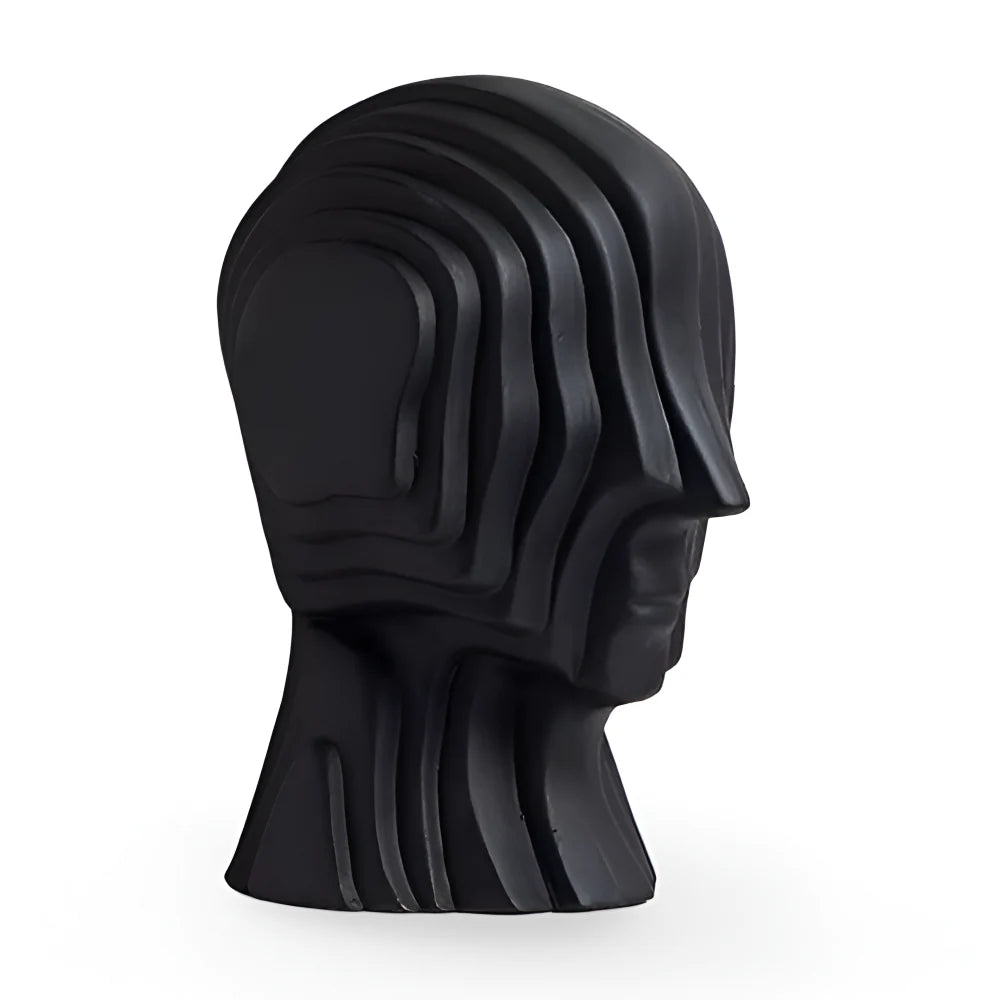Ceramic Head Sculpture | Geometric Design & Golden Fringe