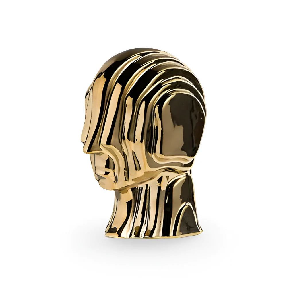 Ceramic Head Sculpture | Geometric Design & Golden Fringe