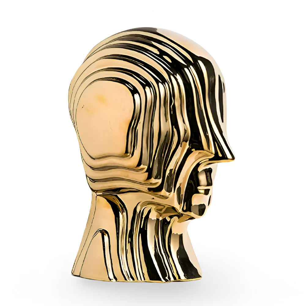 Ceramic Head Sculpture | Geometric Design & Golden Fringe
