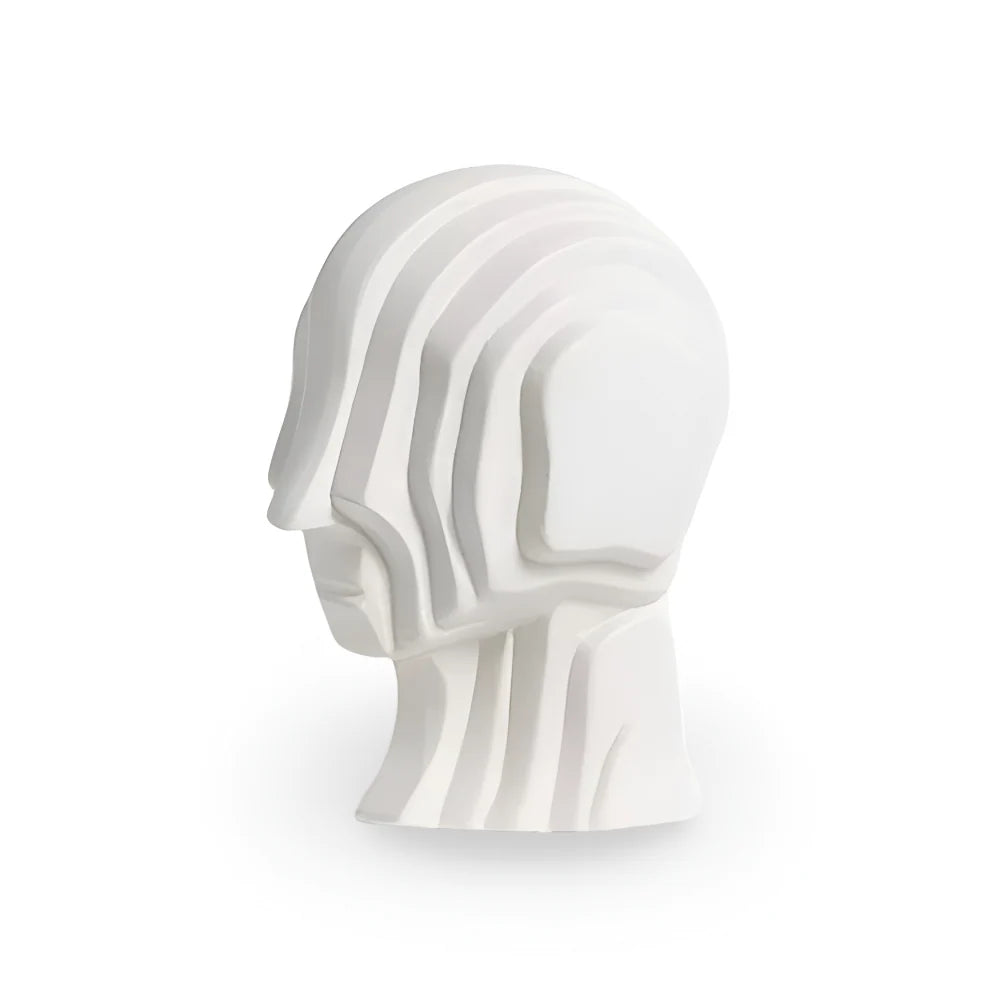 Ceramic Head Sculpture | Geometric Design & Golden Fringe