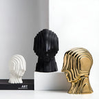 Ceramic Head Sculpture | Geometric Design & Golden Fringe