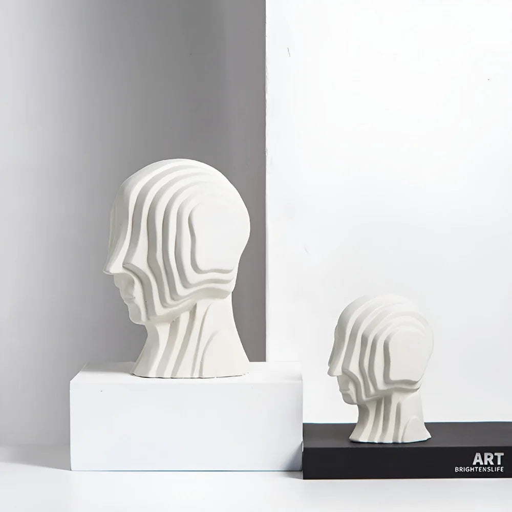 Ceramic Head Sculpture | Geometric Design & Golden Fringe