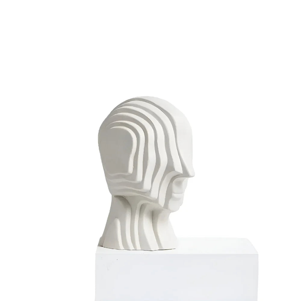 Ceramic Head Sculpture | Geometric Design & Golden Fringe
