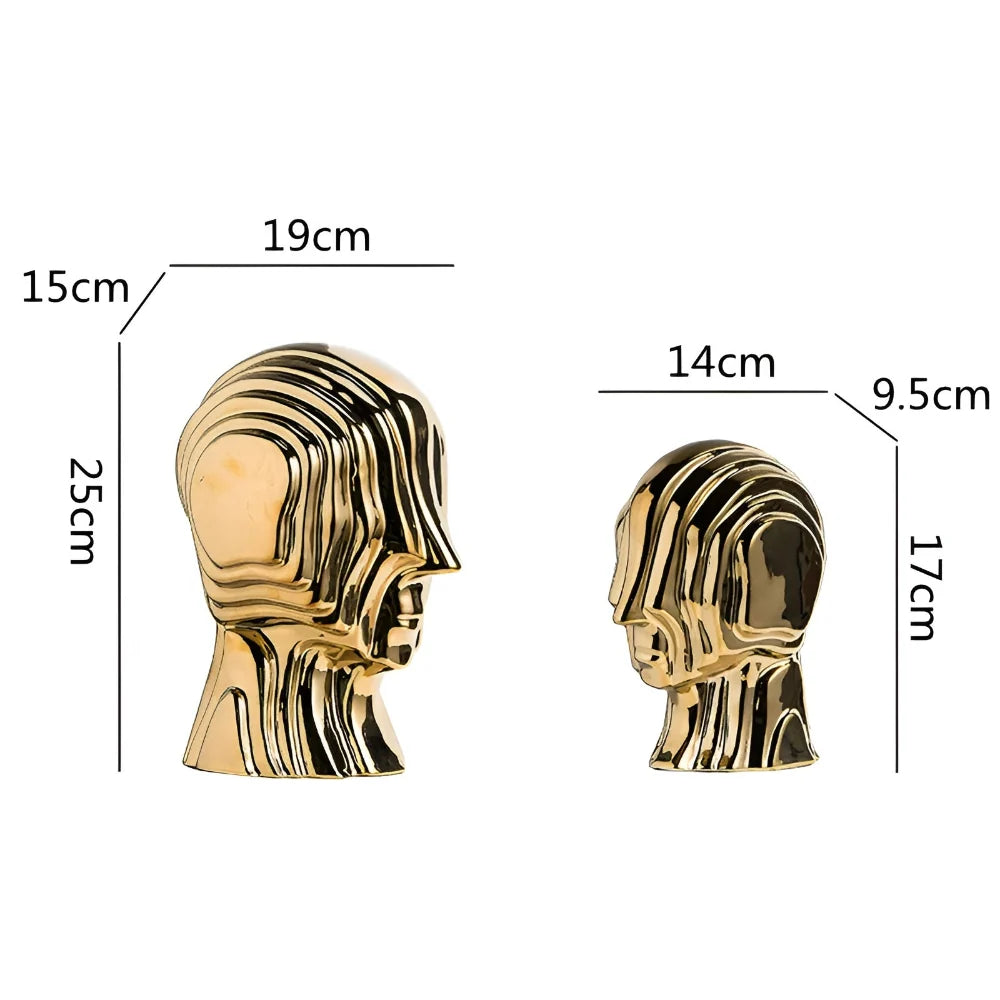 Ceramic Head Sculpture | Geometric Design & Golden Fringe