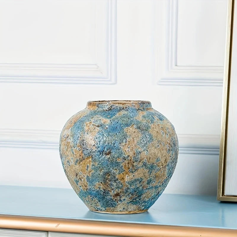 Ceramic Vase | Handmade Vintage Design | Blue & Earthy Tones