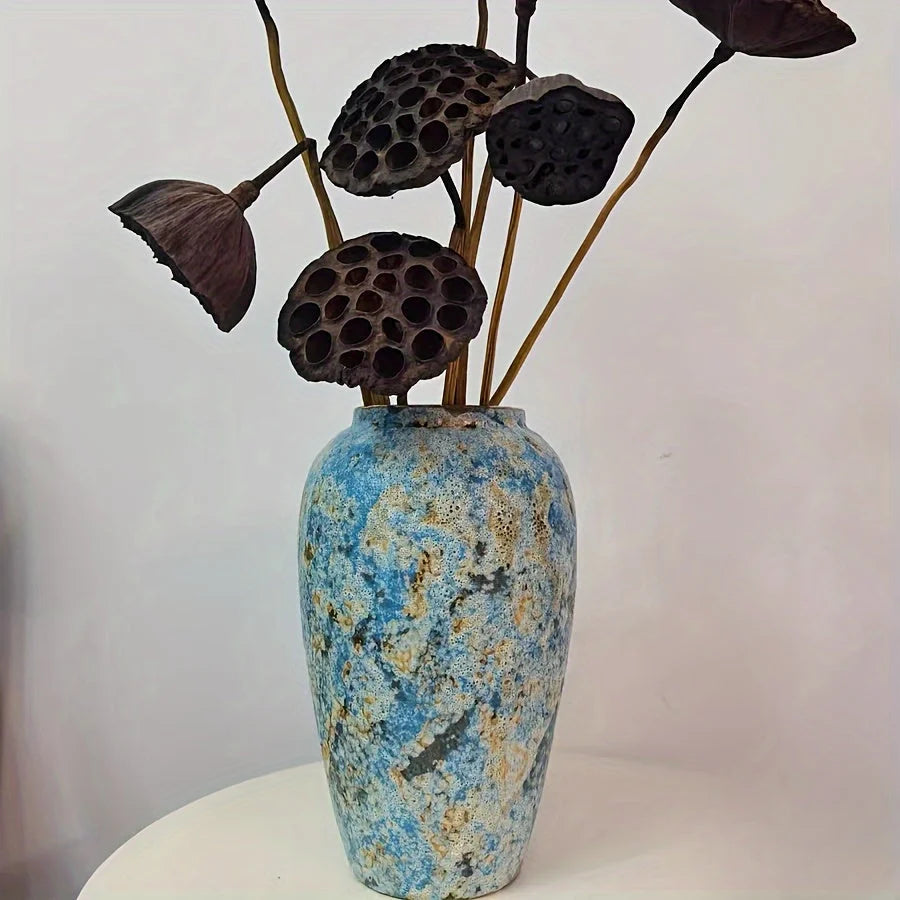 Ceramic Vase | Handmade Vintage Design | Blue & Earthy Tones