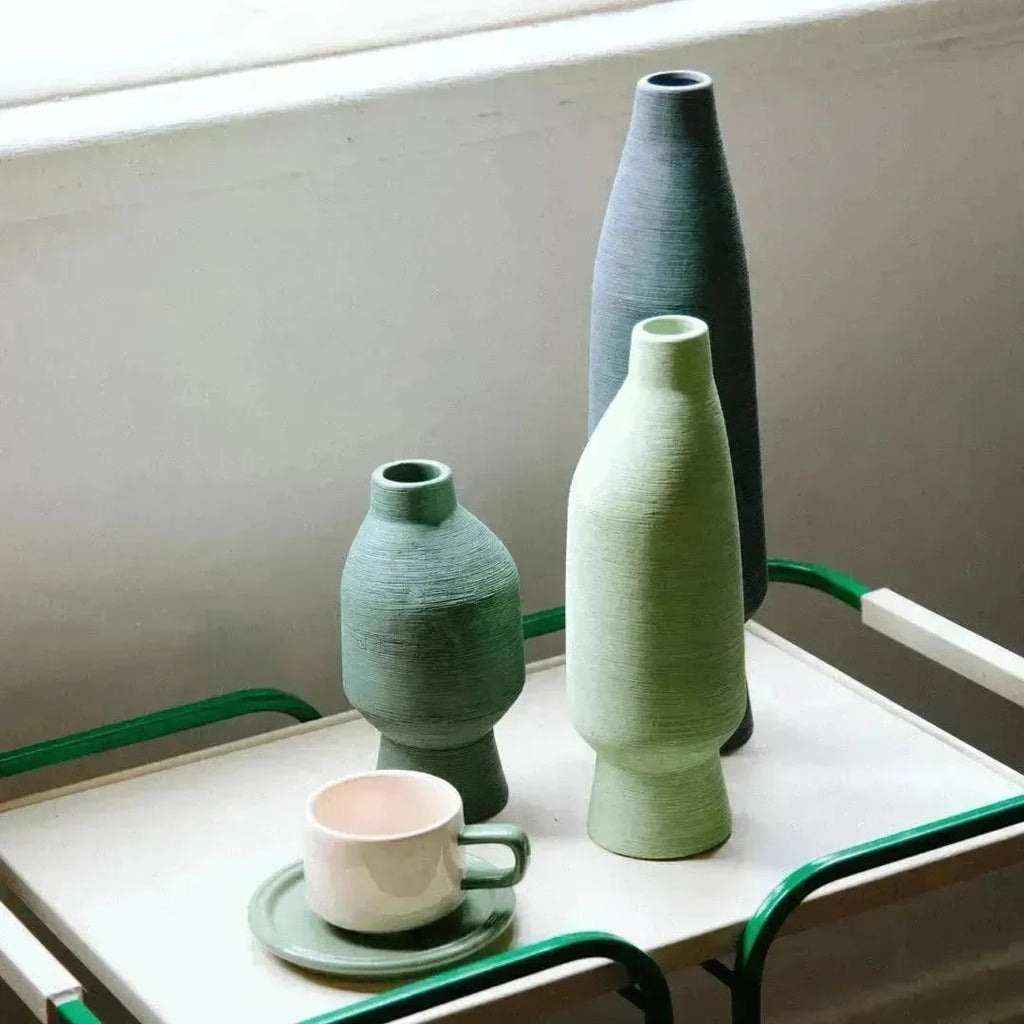 Ceramic Vase | Organic Sculptural Shape & Four Green Shades | Multiple Sizes