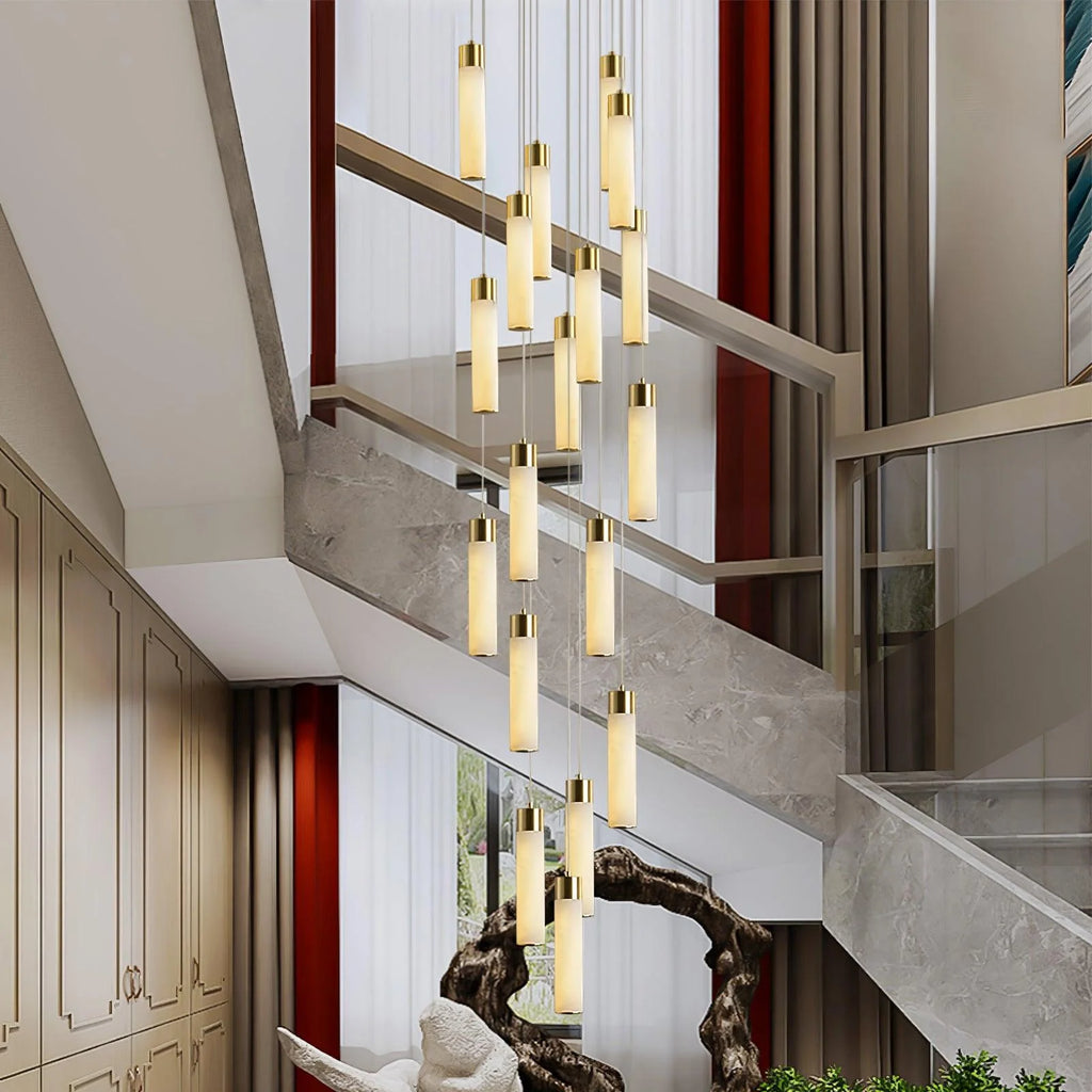 Chandelier | Alabaster & Brass Integrated LED & Damp-Rated