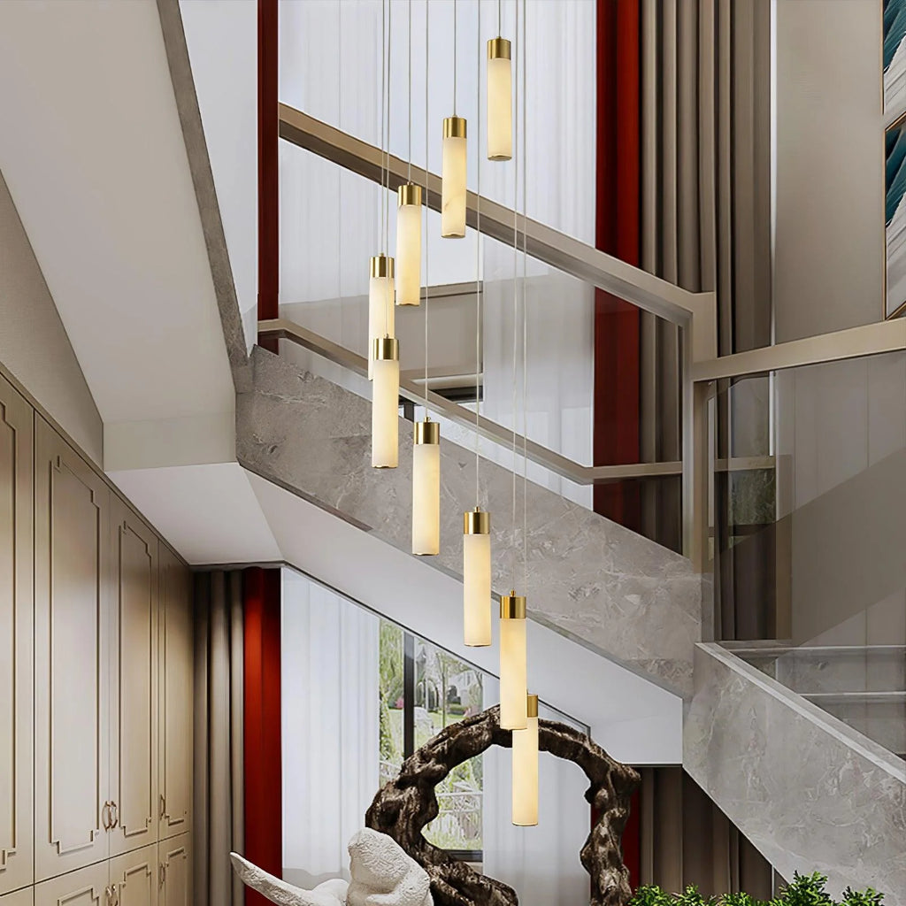 Chandelier | Alabaster & Brass Integrated LED & Damp-Rated