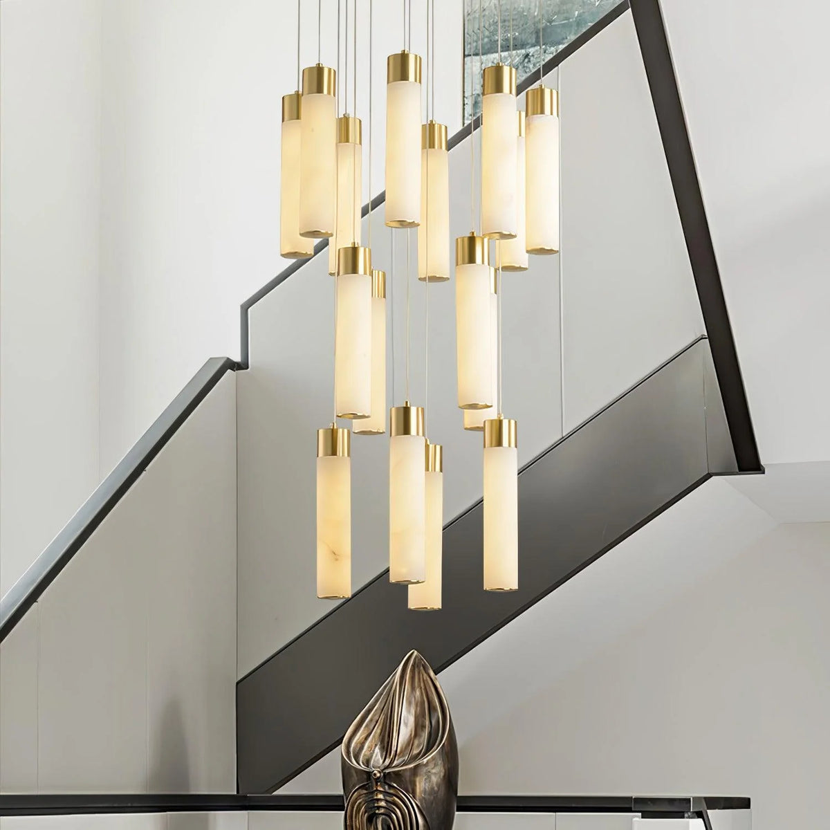 Chandelier | Alabaster & Brass Integrated LED & Damp-Rated