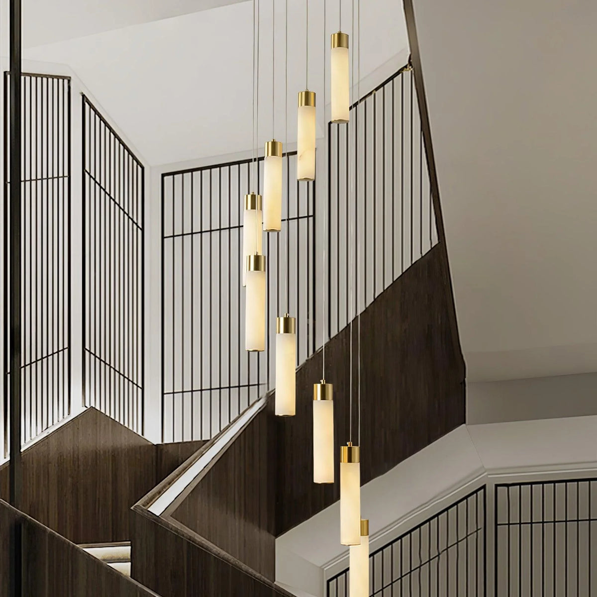 Chandelier | Alabaster & Brass Integrated LED & Damp-Rated