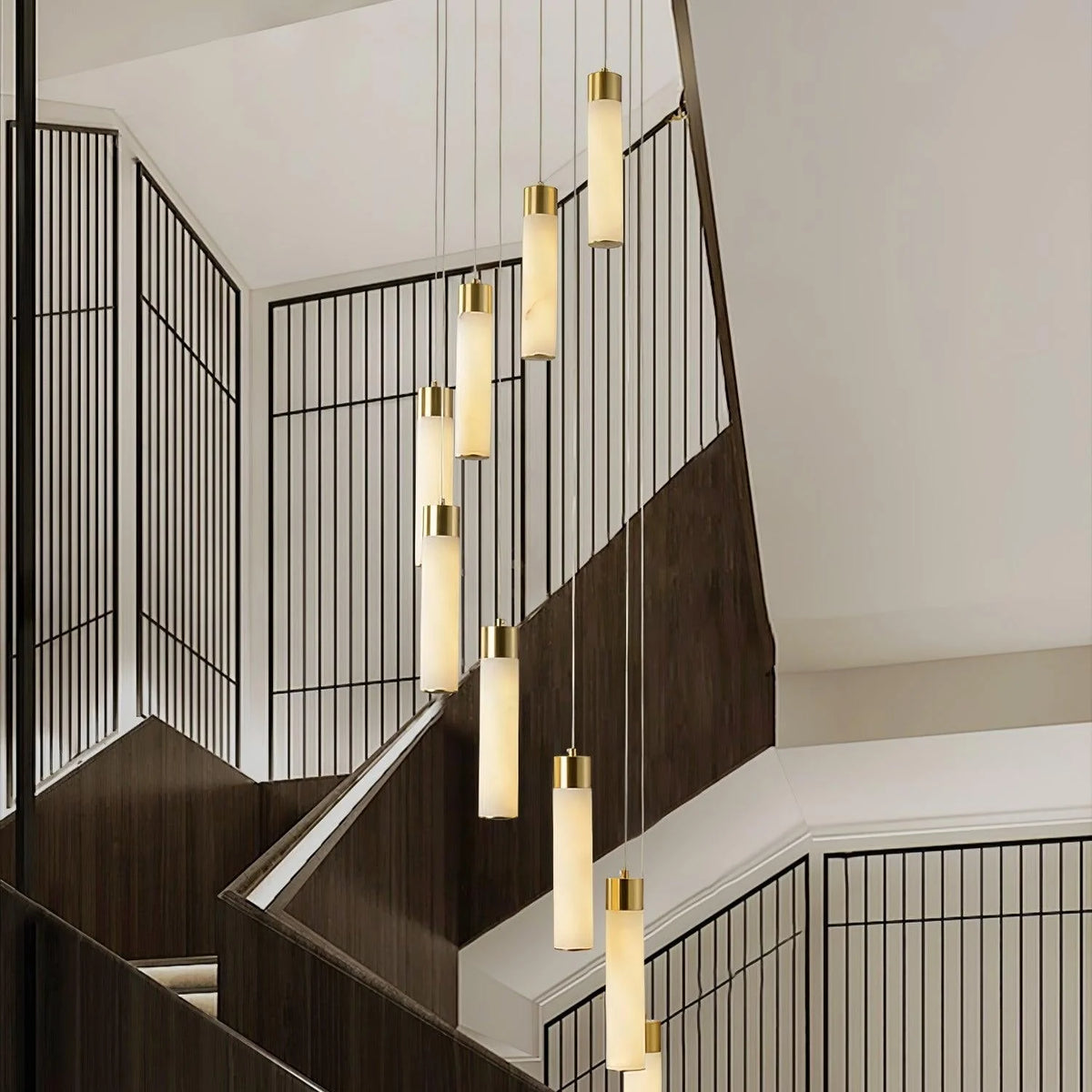 Chandelier | Alabaster & Brass Integrated LED & Damp-Rated