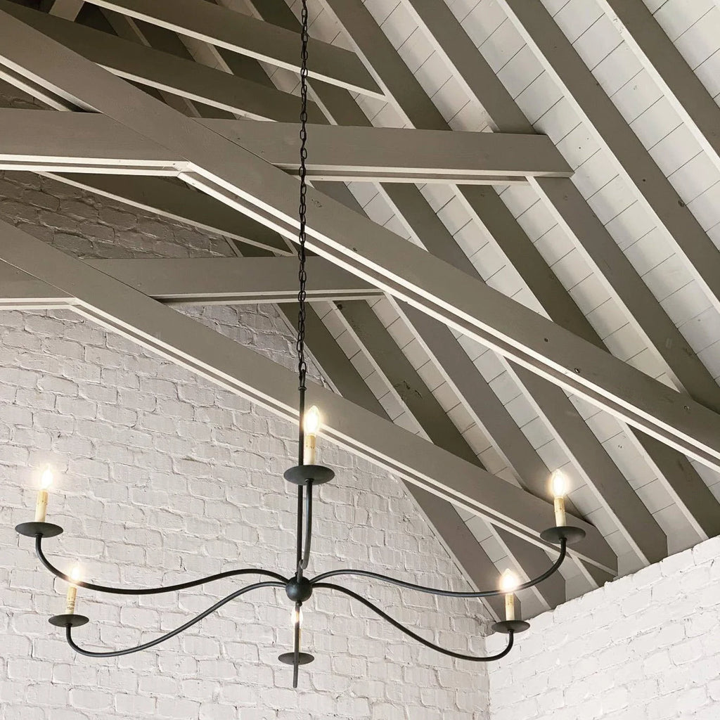 Chandelier | Candle-Style Minimalist Iron & Brass | 6-Light