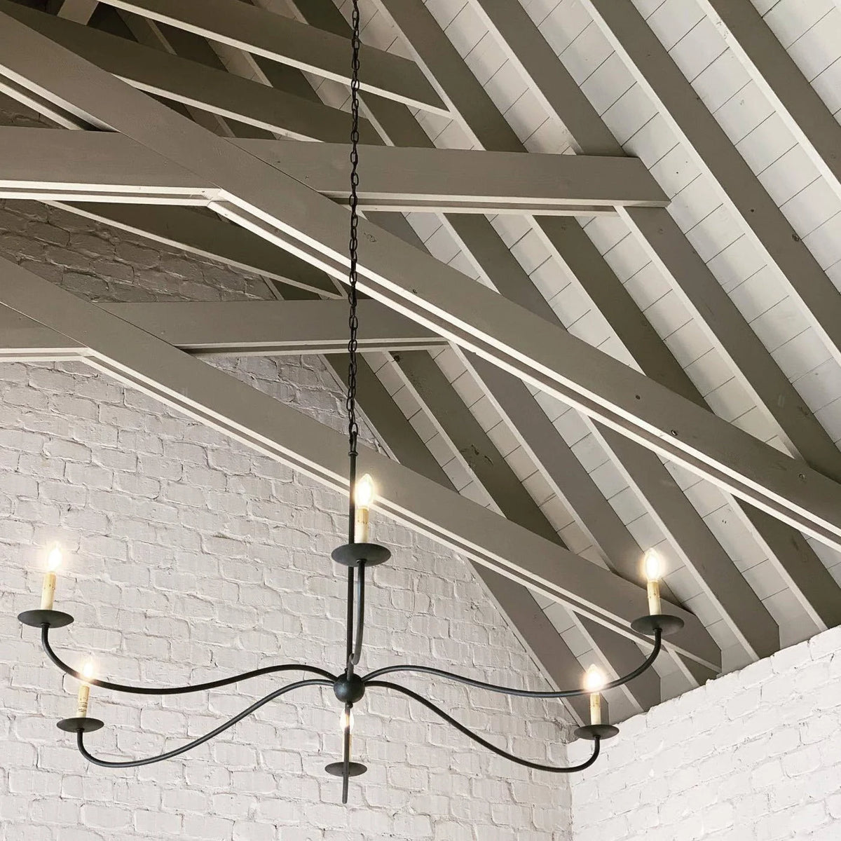 Chandelier | Candle-Style Minimalist Iron & Brass | 6-Light