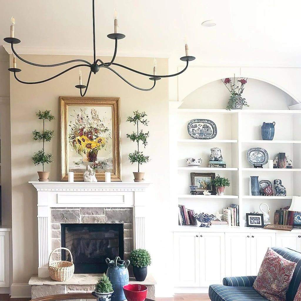 Chandelier | Candle-Style Minimalist Iron & Brass | 6-Light
