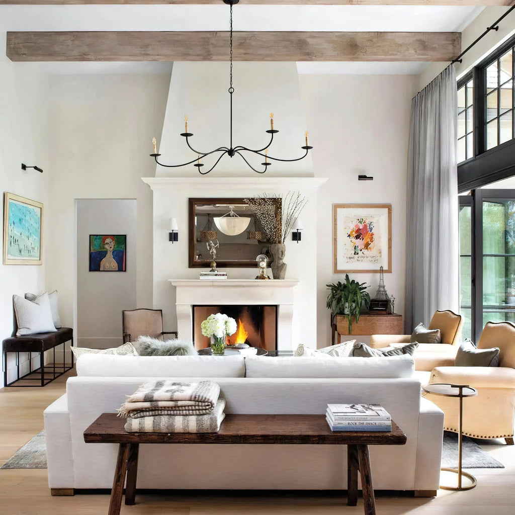 Chandelier | Candle-Style Minimalist Iron & Brass | 6-Light