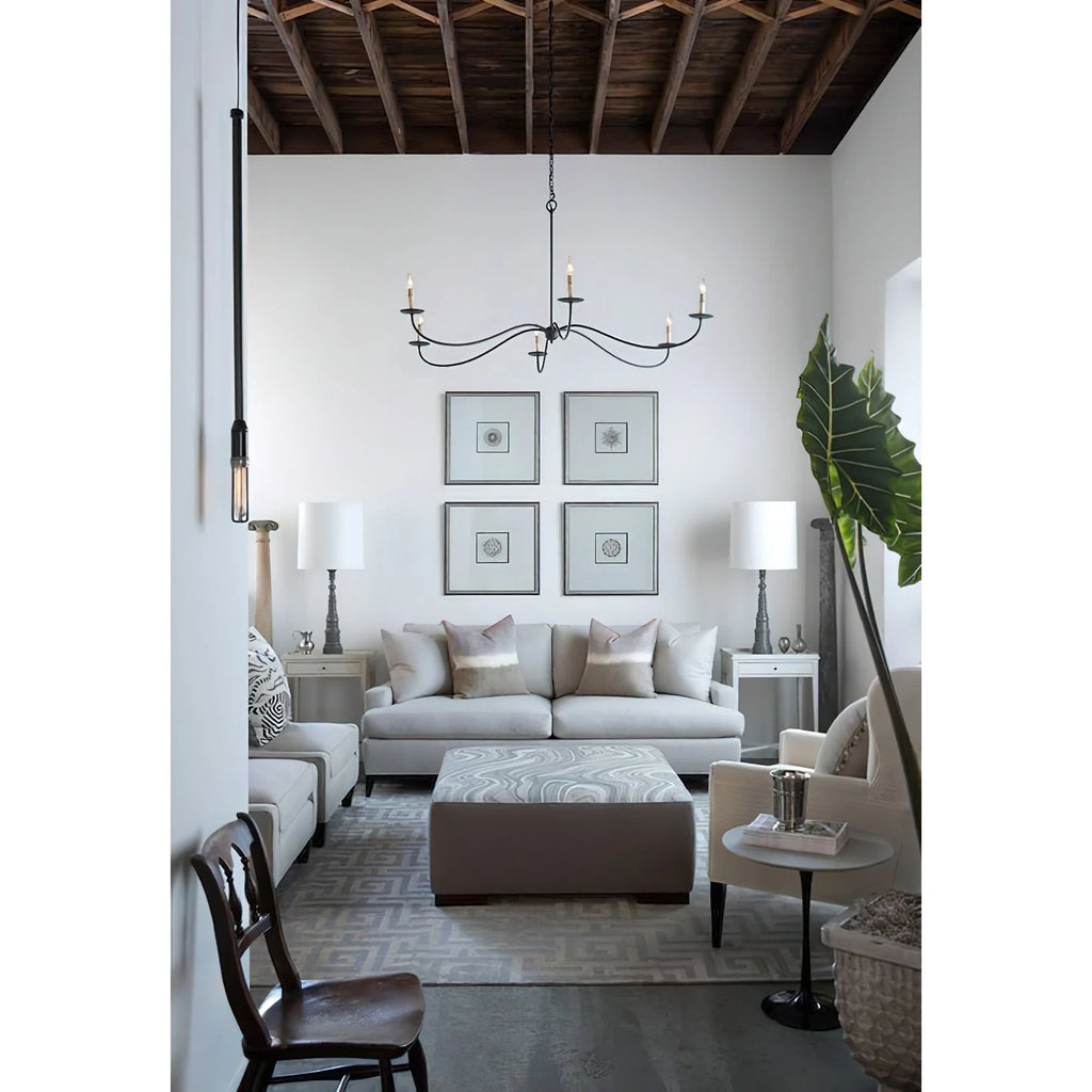 Chandelier | Candle-Style Minimalist Iron & Brass | 6-Light