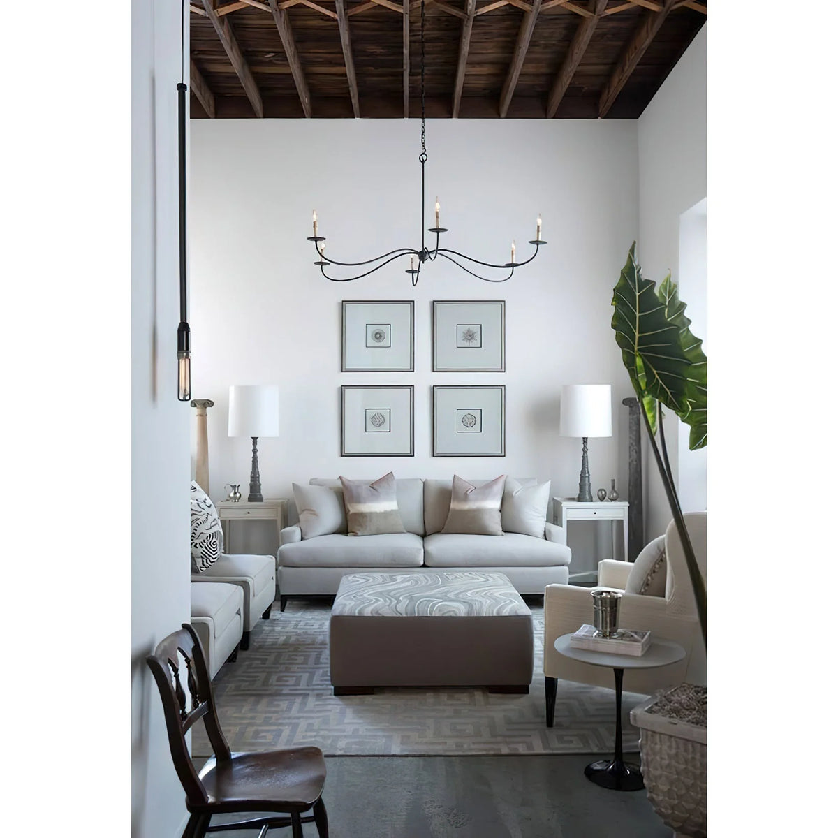 Chandelier | Candle-Style Minimalist Iron & Brass | 6-Light