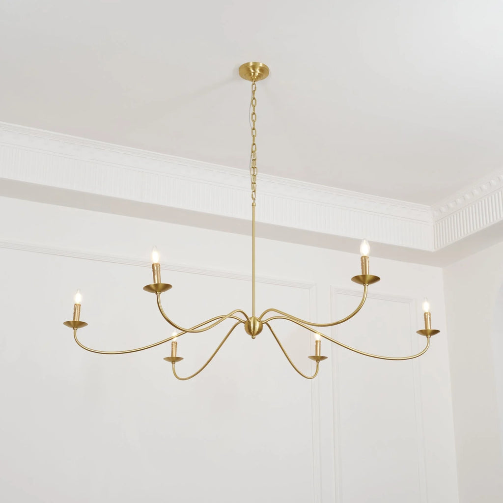 Chandelier | Candle-Style Minimalist Iron & Brass | 6-Light