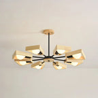 Chandelier Ceiling Light | Solid Wood Shades & Metal Frame | 3-8 Lights