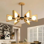 Chandelier Ceiling Light | Solid Wood Shades & Metal Frame | 3-8 Lights