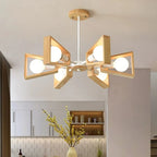 Chandelier Ceiling Light | Solid Wood Shades & Metal Frame | 3-8 Lights