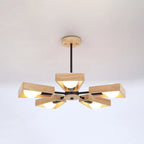 Chandelier Ceiling Light | Solid Wood Shades & Metal Frame | 3-8 Lights