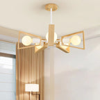 Chandelier Ceiling Light | Solid Wood Shades & Metal Frame | 3-8 Lights