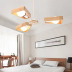 Chandelier Ceiling Light | Solid Wood Shades & Metal Frame | 3-8 Lights