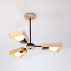 Chandelier Ceiling Light | Solid Wood Shades & Metal Frame | 3-8 Lights