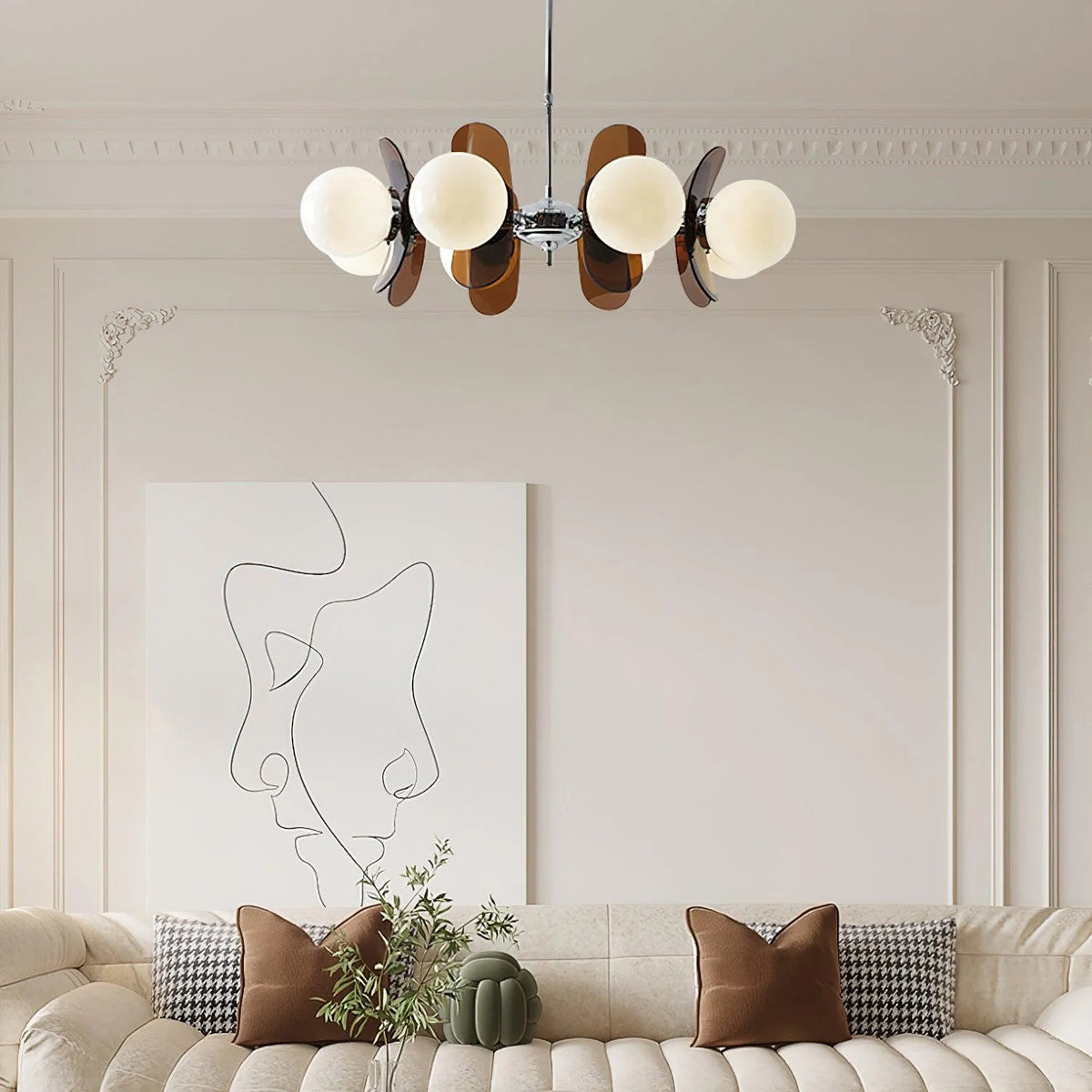 Chandelier | Floral Sputnik Design Metal & Glass | Adjustable Cord