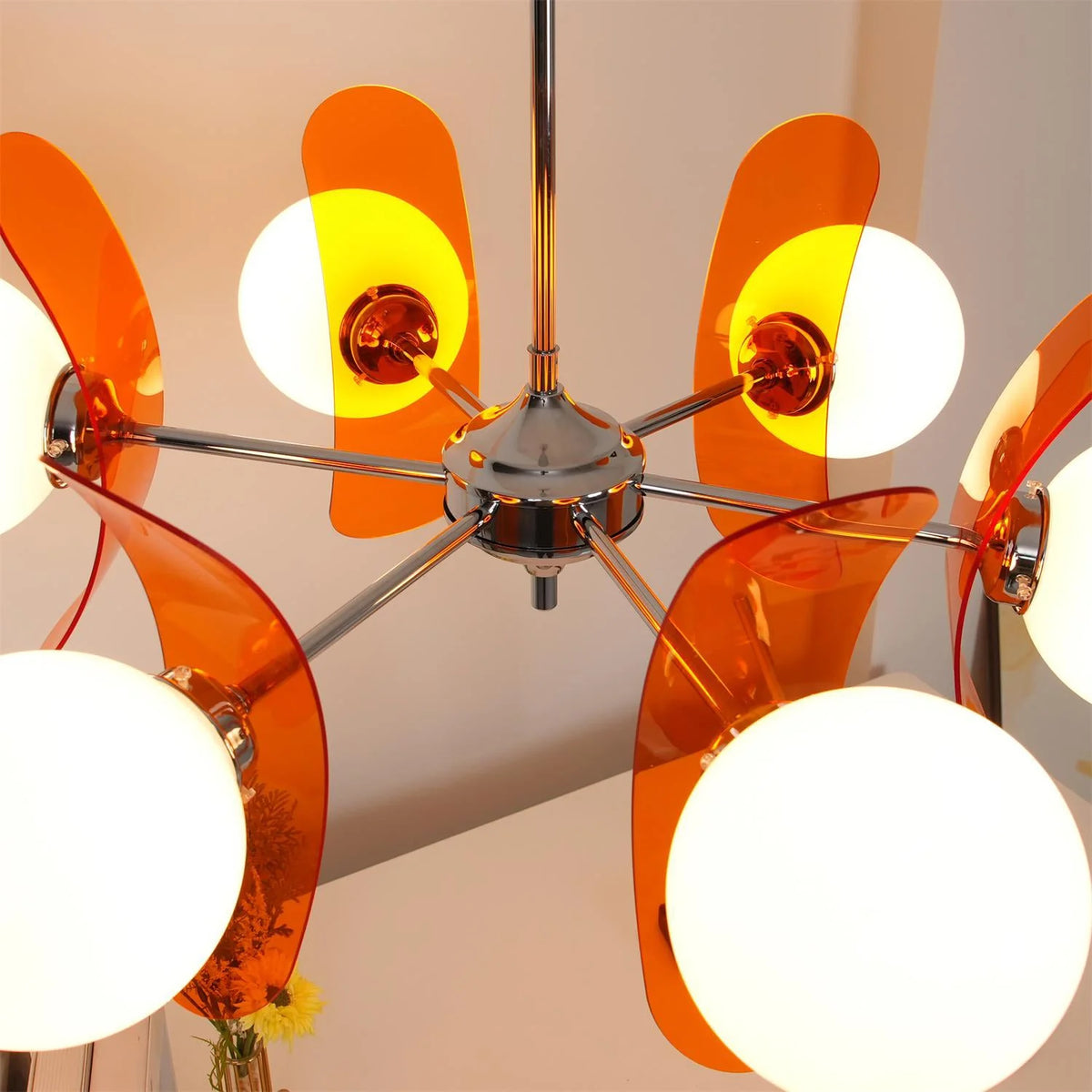 Chandelier | Floral Sputnik Design Metal & Glass | Adjustable Cord