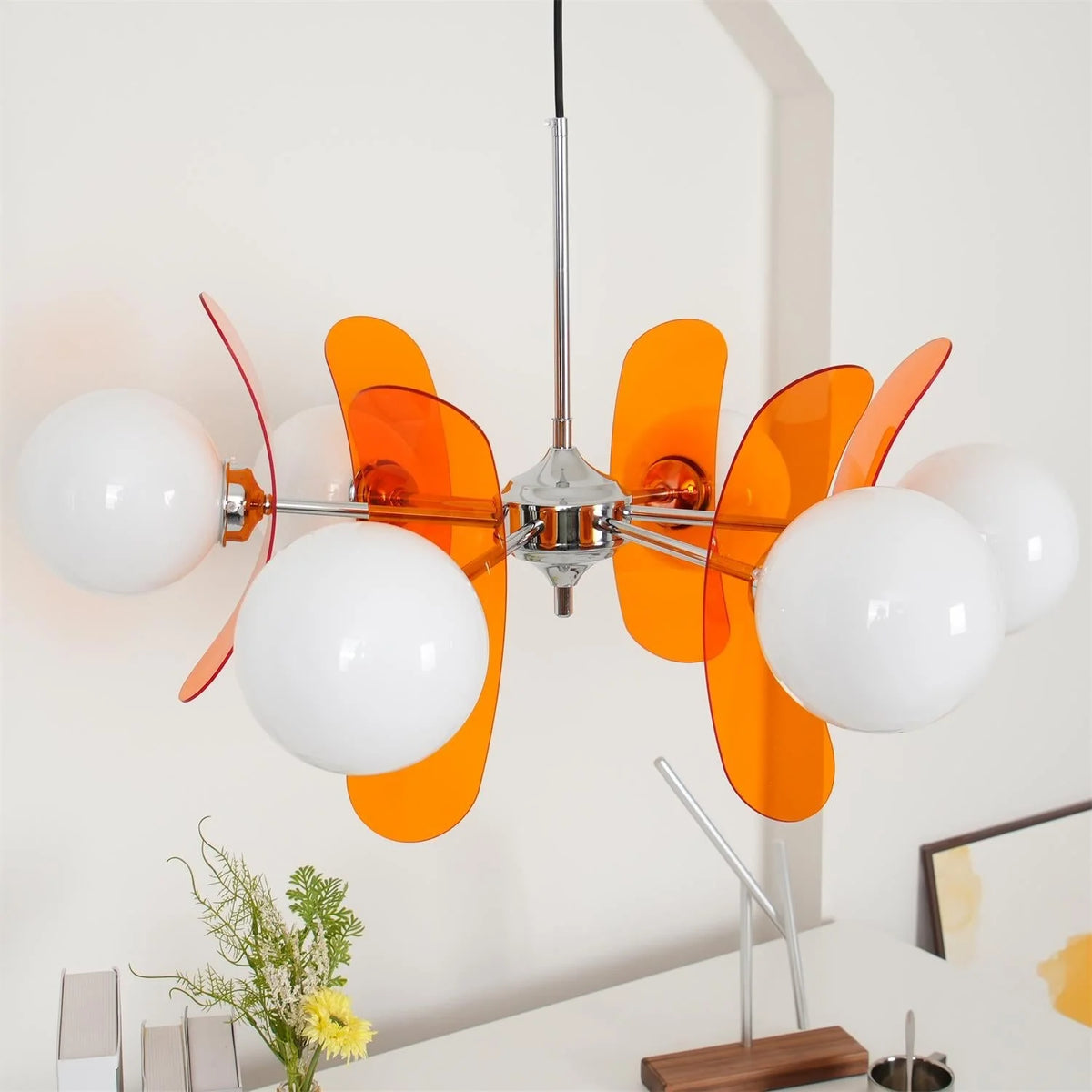 Chandelier | Floral Sputnik Design Metal & Glass | Adjustable Cord