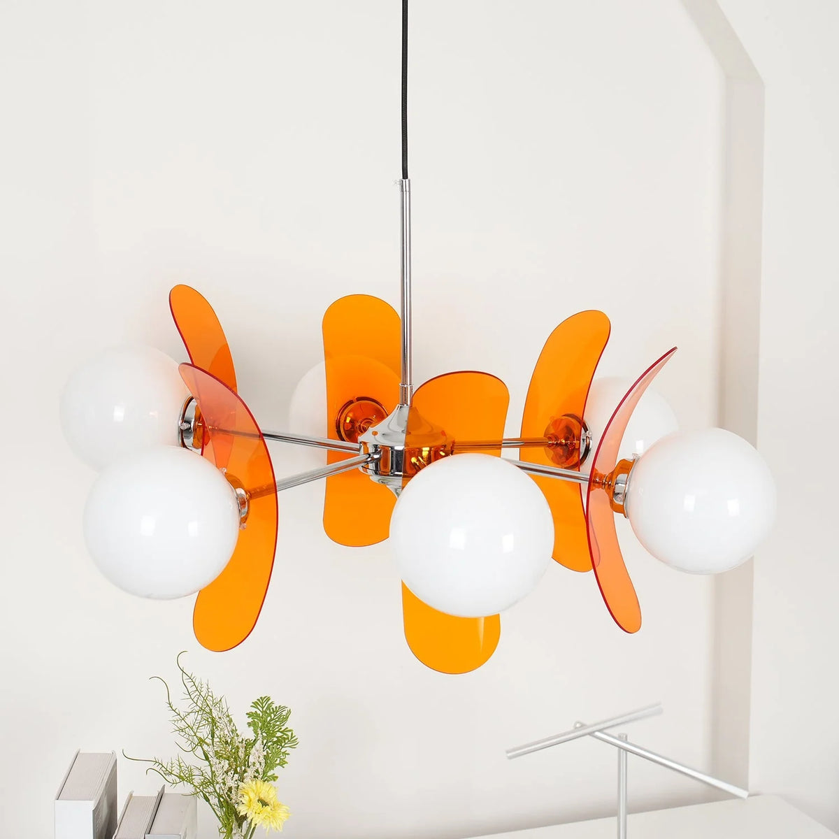 Chandelier | Floral Sputnik Design Metal & Glass | Adjustable Cord