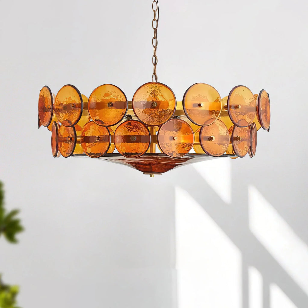 Chandelier | Metal & Colored Glass | Dimmable E14 Sockets