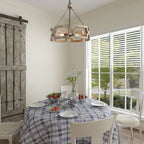 Chandelier | Round Aged Wood Frame & Iron Accents | 3-Light