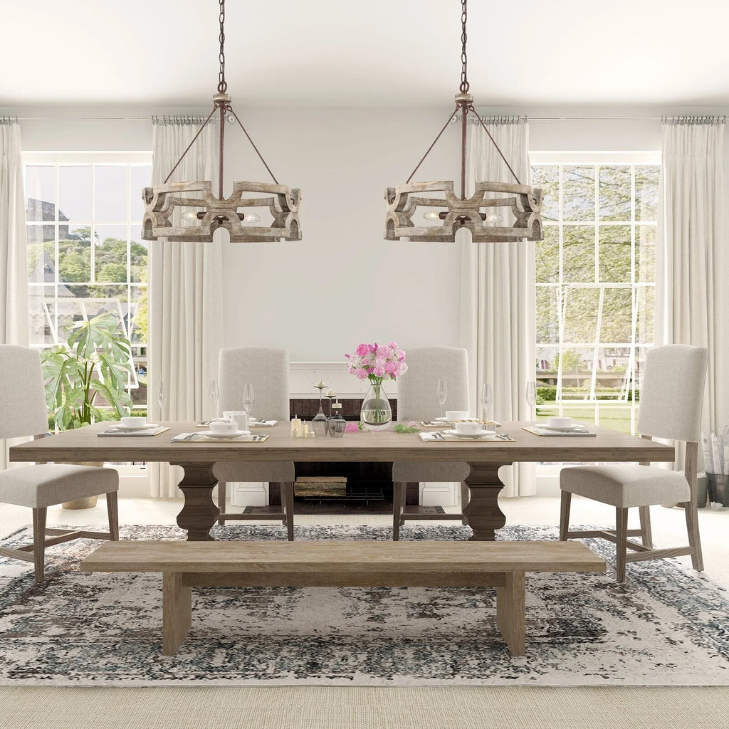 Chandelier | Round Aged Wood Frame & Iron Accents | 3-Light