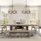 Chandelier | Round Aged Wood Frame & Iron Accents | 3-Light