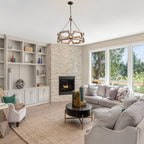 Chandelier | Round Aged Wood Frame & Iron Accents | 3-Light
