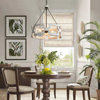 Chandelier | Round Aged Wood Frame & Iron Accents | 3-Light