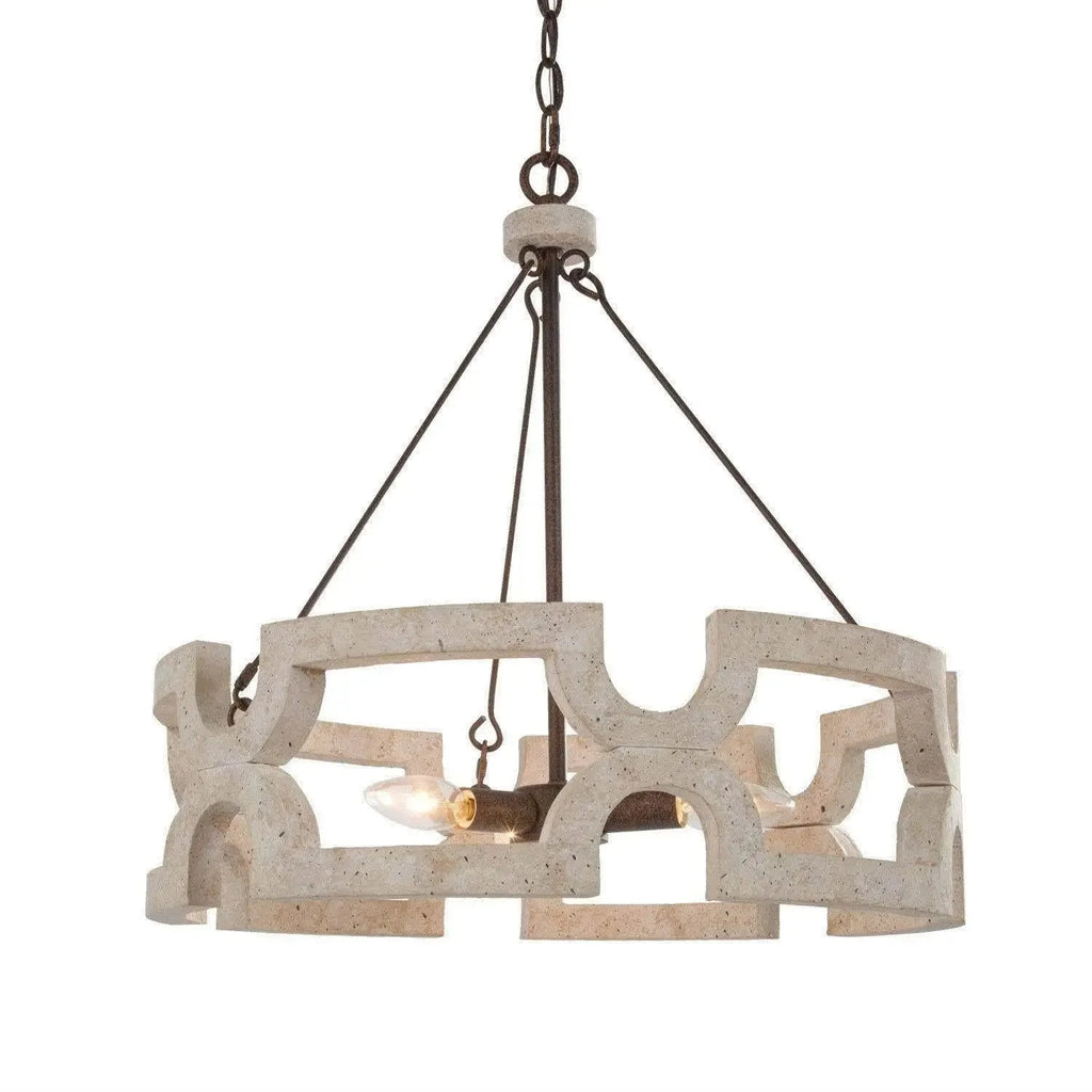 Chandelier | Round Aged Wood Frame & Iron Accents | 3-Light